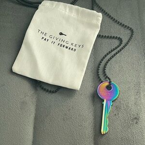 The Giving Keys Rainbow Hologram Strength Key Necklace